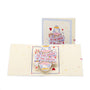Queen of the Castle 3D pop-up card front view: queen playing card with banner, cream cover behind, everpop
