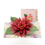 Spring Aster 3D pop-up card front view: large red aster bloom and bud, pink cover behind, everpop