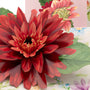 Spring Aster 3D pop-up card close-up: layered red paper petals with a dark center and leaves, everpop