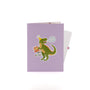 T-Rex Jungle Birthday 3D pop-up card closed — card only, purple cover with T-Rex and Happy Birthday text, everpop