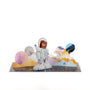 Teddy Takes Flight 3D pop-up card angle view: space bear pop-up on a navy constellation base, everpop
