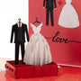 The Wedding Suit & Gown 3D pop-up card close-up: groom's black suit beside a layered white bridal gown, everpop