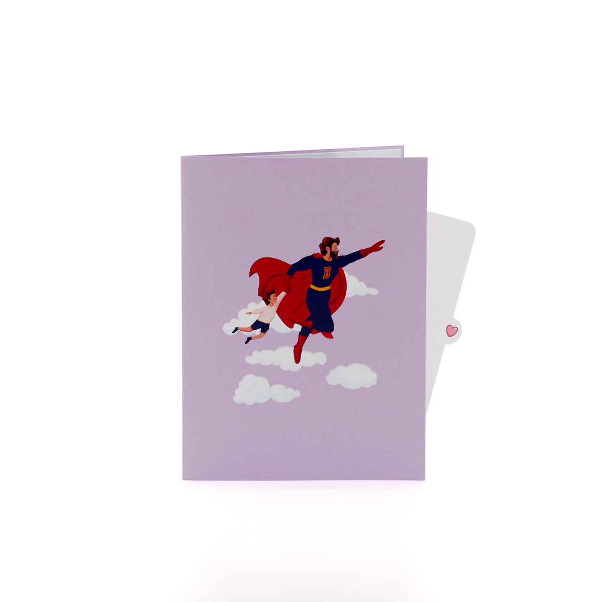 To the Moon With Dad 3D pop-up card closed — card only, lilac cover with dad and child above the clouds, everpop