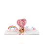 Up in the Clouds 3D pop-up card angle view: heart balloon pop-up with rainbow on a cloud base, everpop