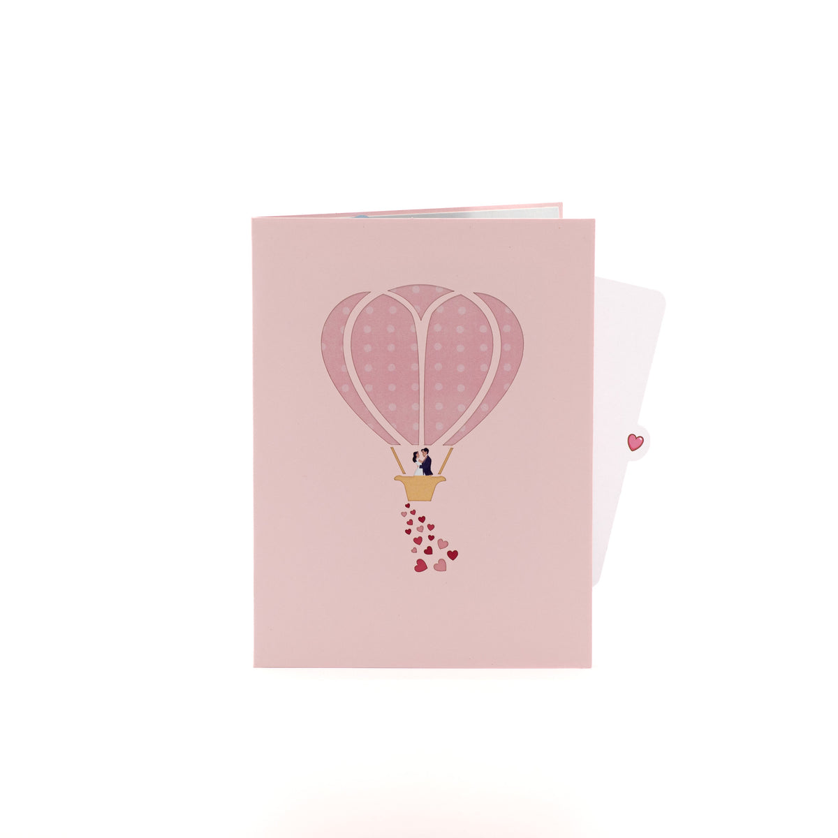 Up in the Clouds 3D pop-up card closed — card only, pink cover with heart balloon and heart trail, everpop