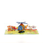 Up, Up & Away 3D pop-up card angle view: helicopter pop-up on a green playroom base with toys, everpop