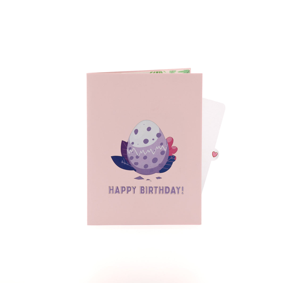 You're One of a Kind Birthday 3D pop-up card closed — card only, pink cover with dino egg and Happy Birthday text, everpop